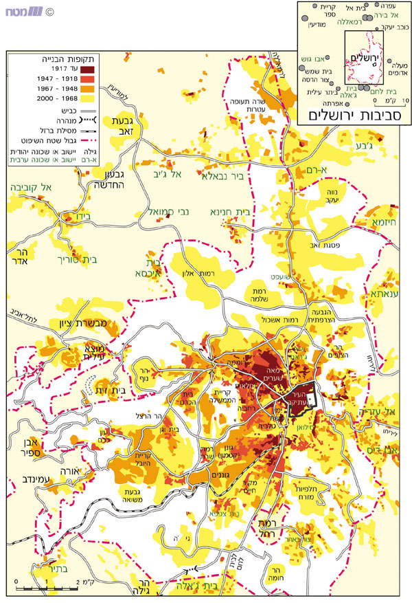התפתחות השטח הבנוי במחוז ירושלים, 2000